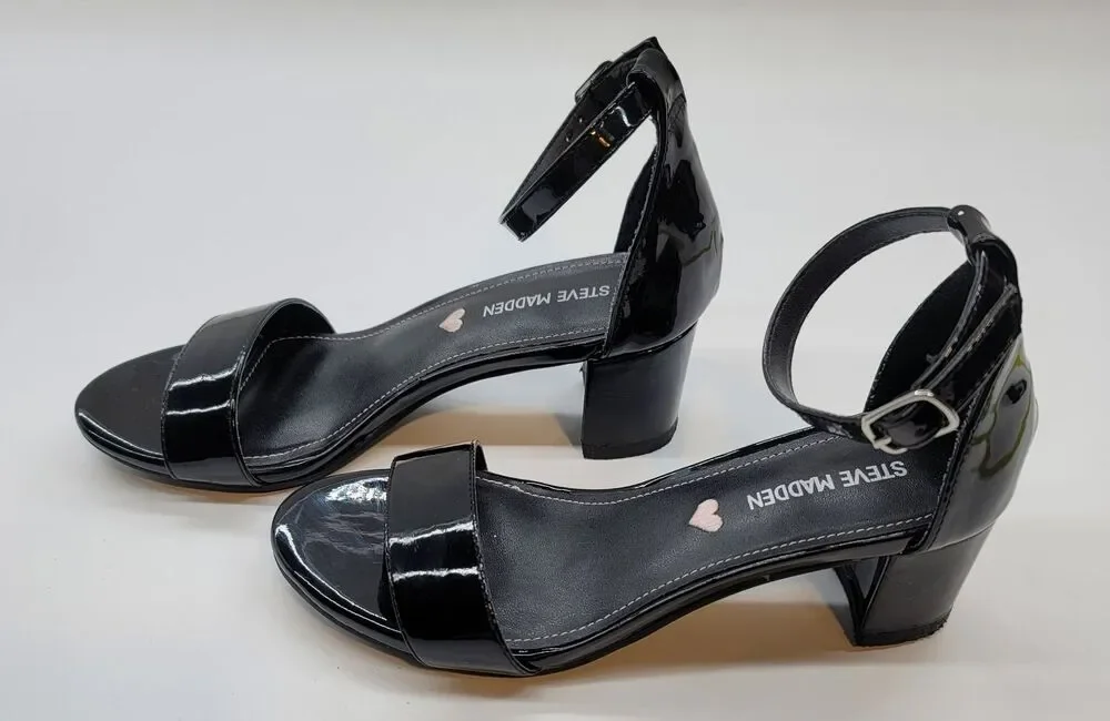 Steve Madden Kids JCarrson Black Patent Block Heel Dress Sandals Girls Size 3M